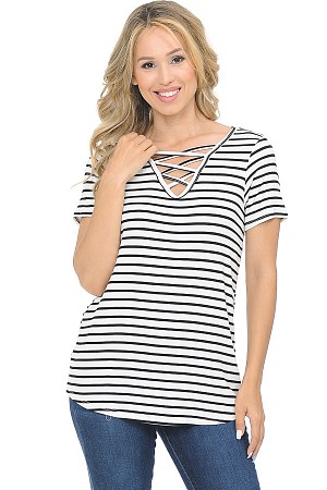 STRIPE CRISS CROSS SHORT SLEEV ...